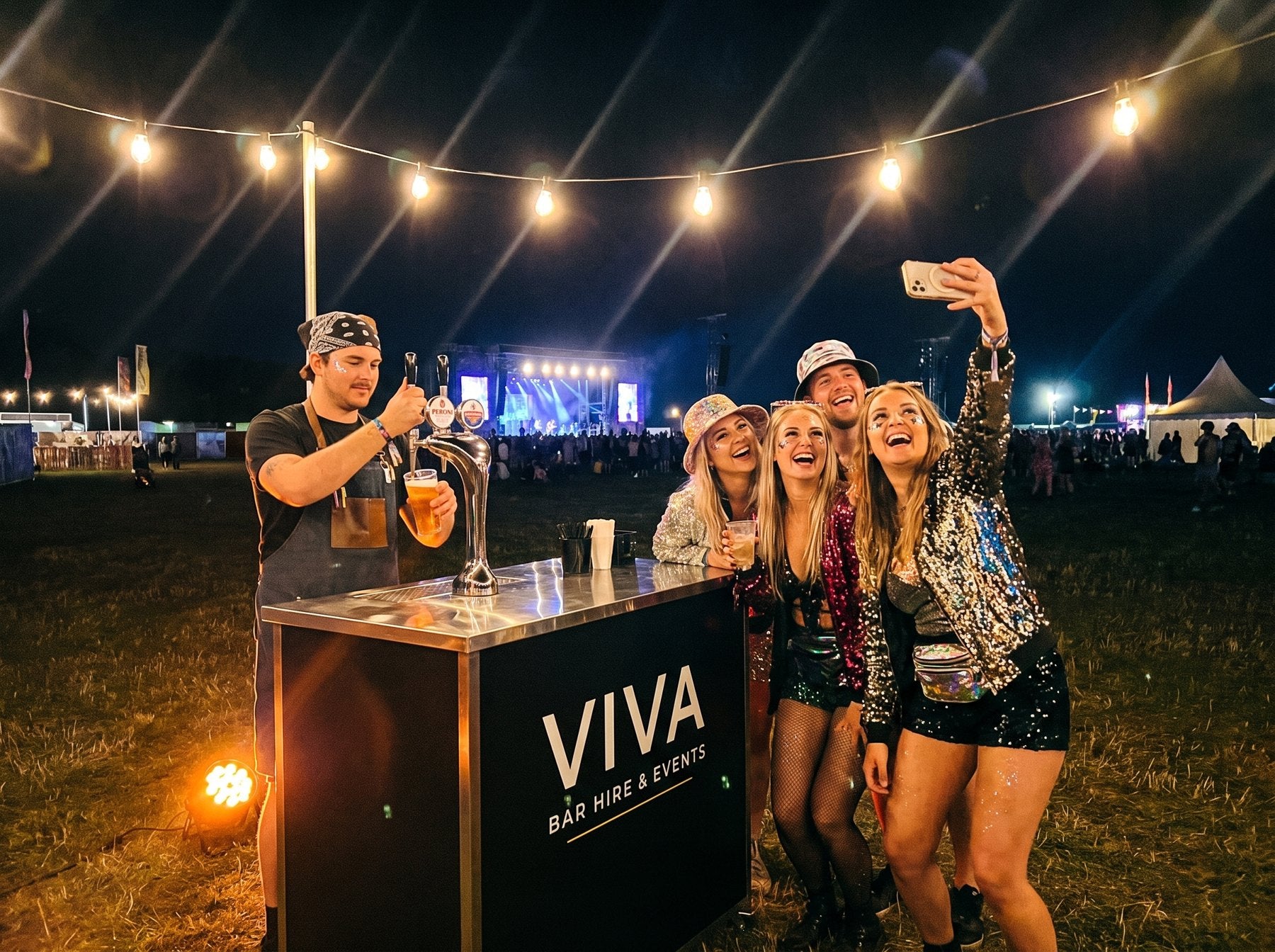 Staffed VIVA bar at a VIP event at night