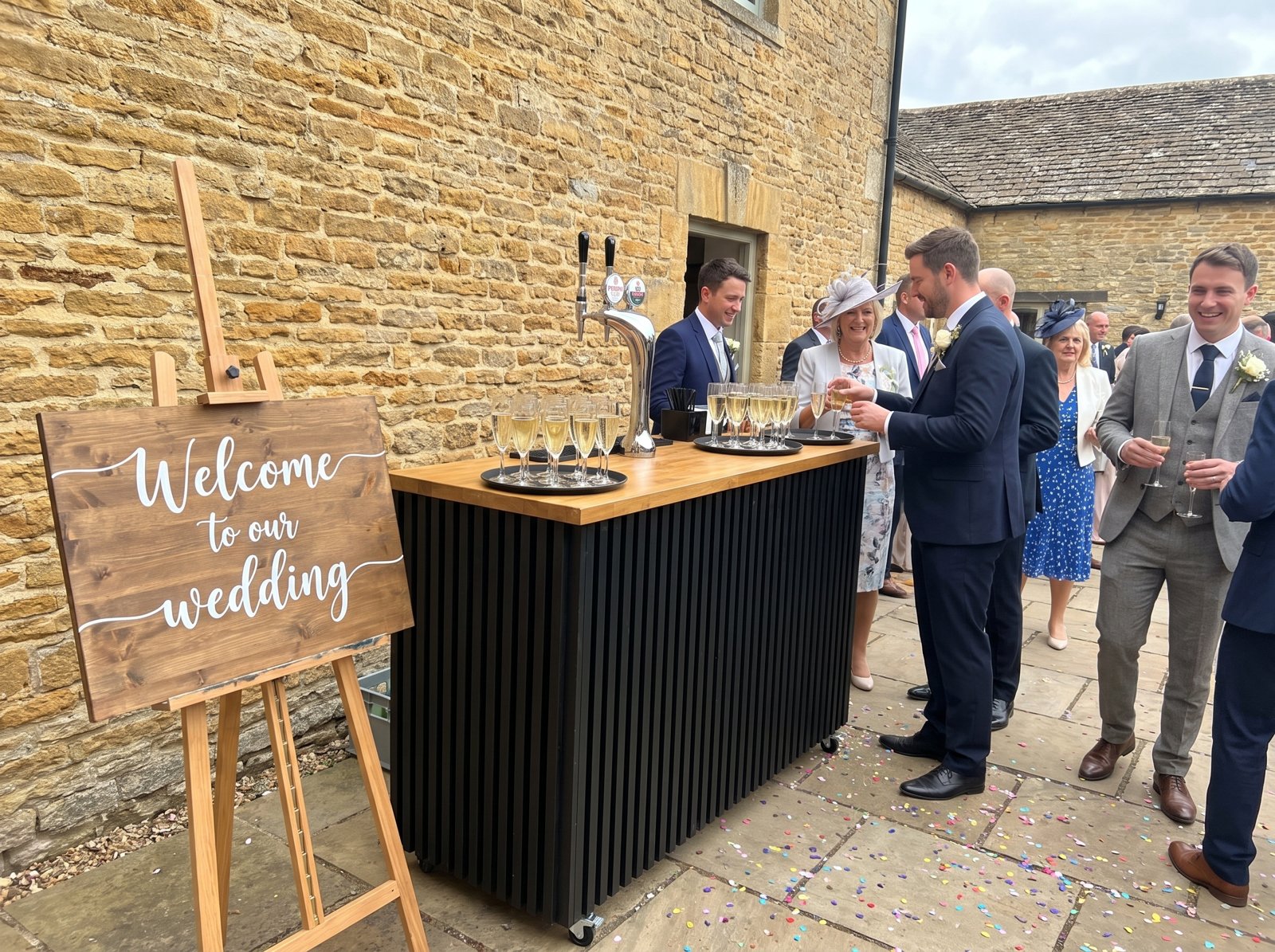 Welcome drinks from a VIVA bar in a country house courtyard