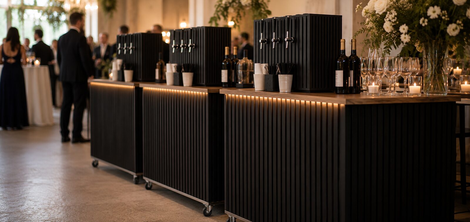 A VIVA bar with warm LED underglow at an evening event
