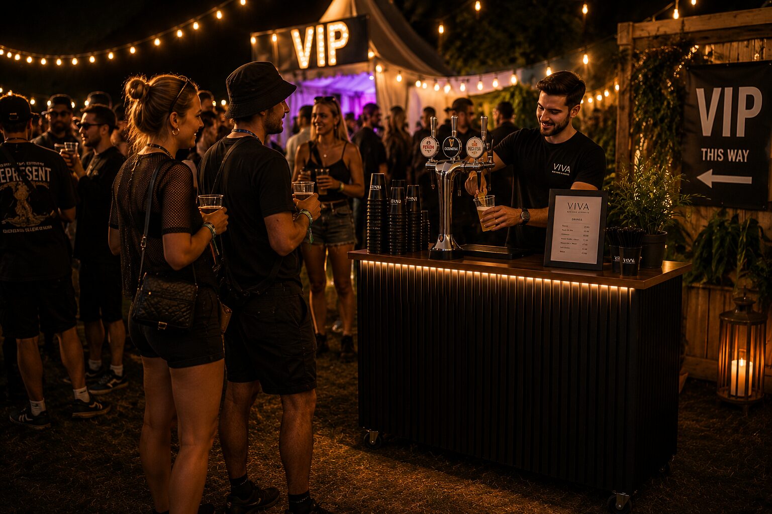 Staffed VIVA bar at a VIP event at night