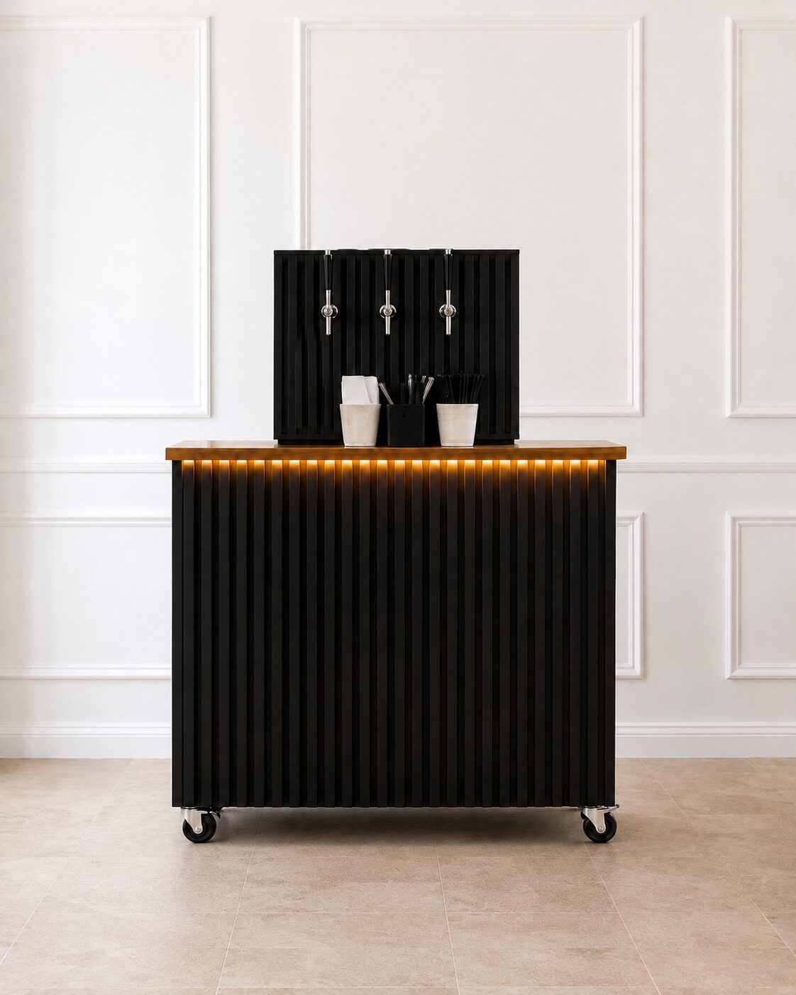 The Pavilion — self-service slatted bar with elevated tap unit