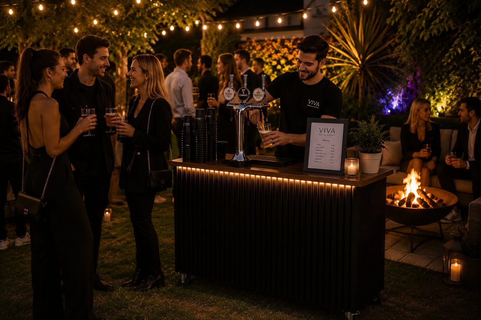 Garden party with VIVA bar at sunset