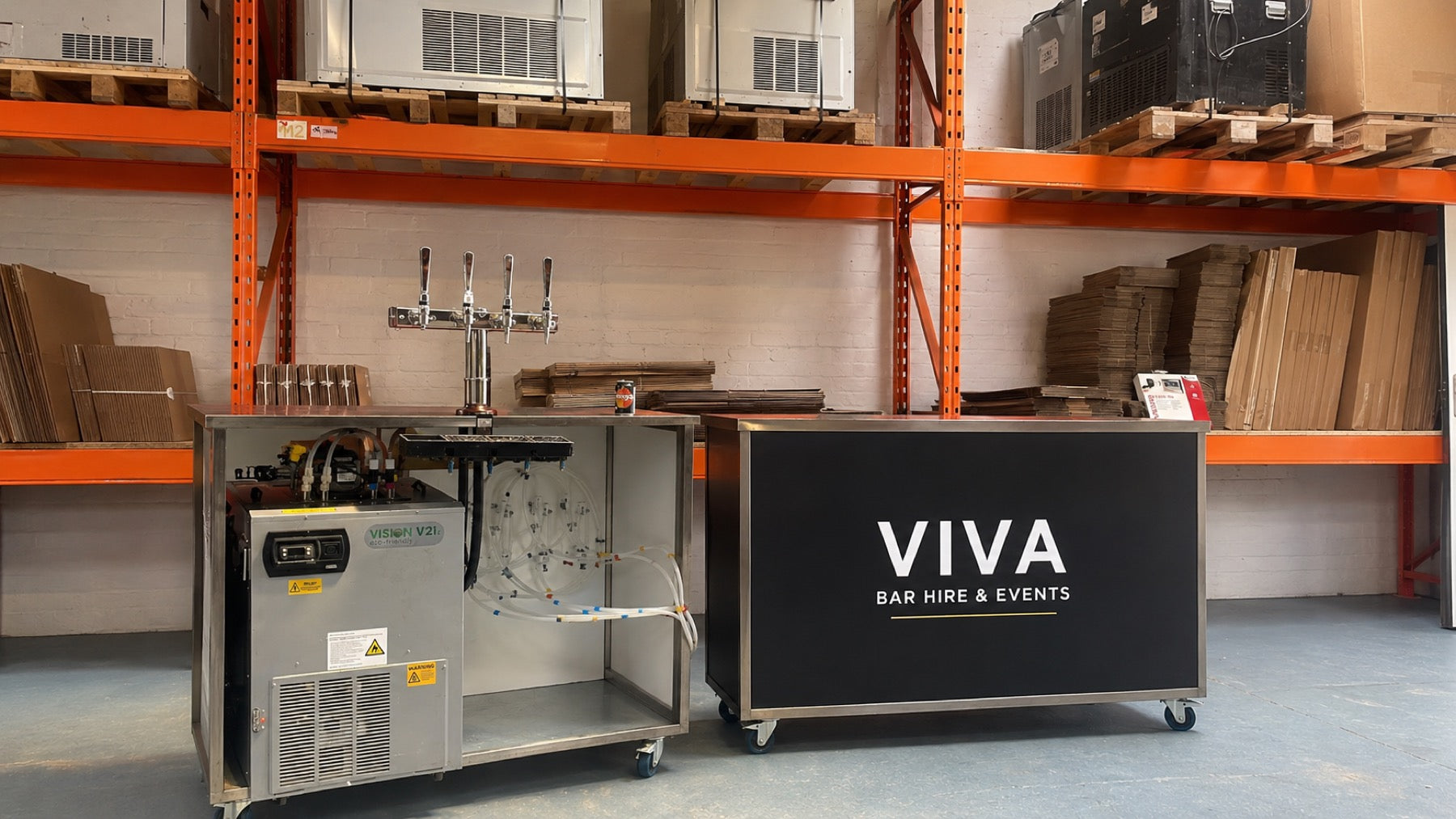 A VIVA bar in the workshop beside a Vision V21e cooler and exposed dispense system