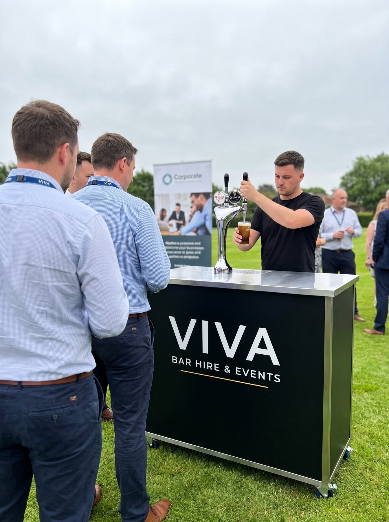 Corporate summer party with a VIVA bar on a hotel lawn