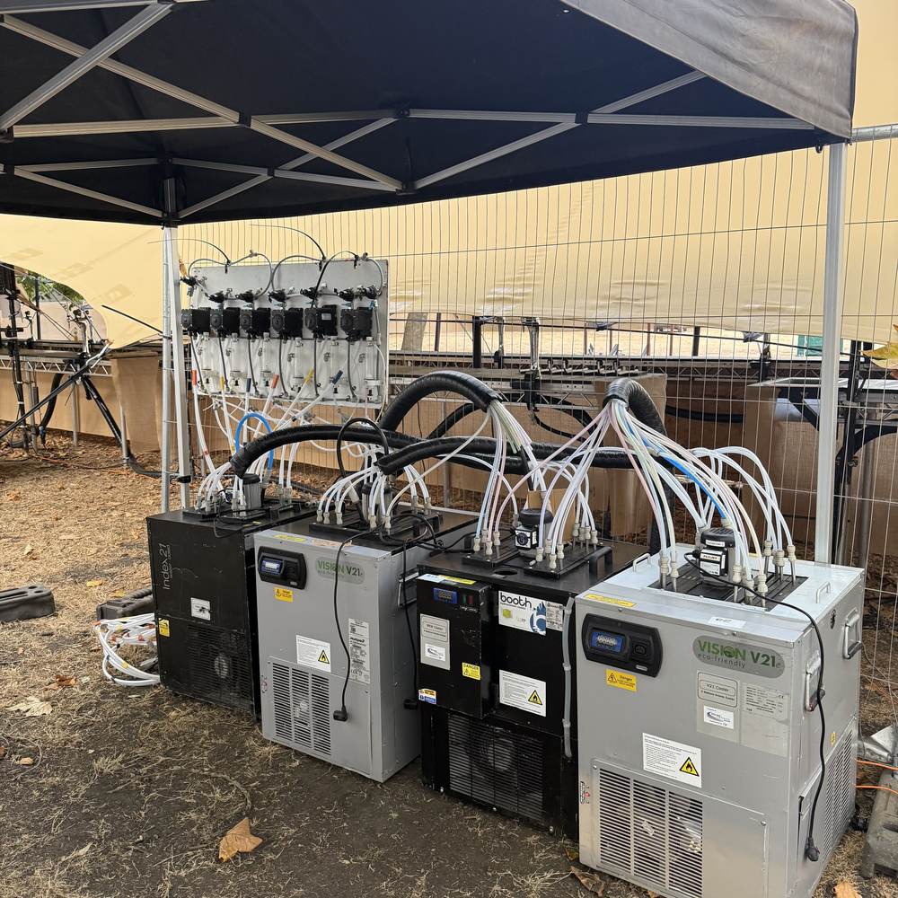 Professional draught cooling and dispense equipment set up at an event site