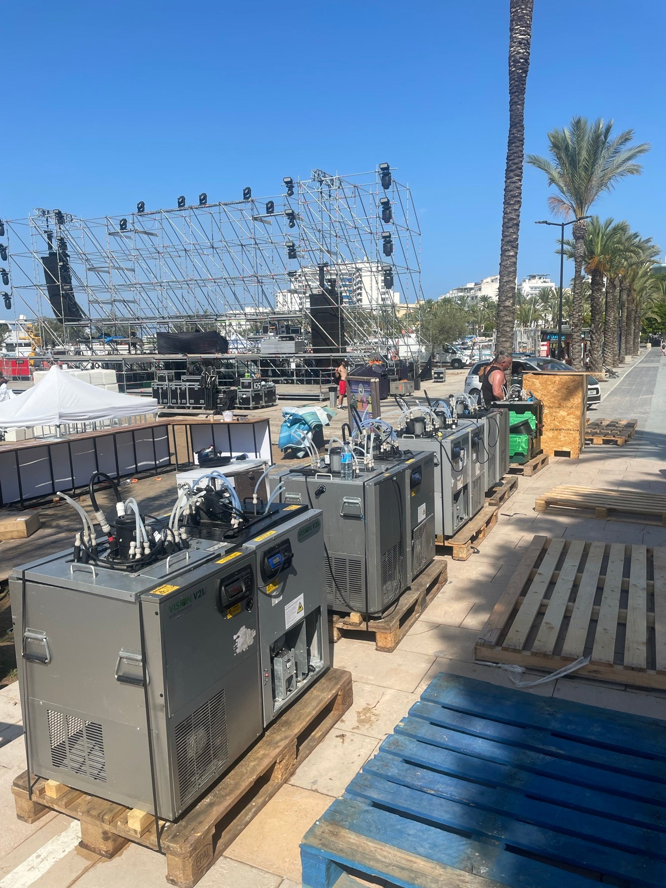 VIVA bar setup at the Ibiza Global Radio Festival on the beach in San Antonio, Ibiza