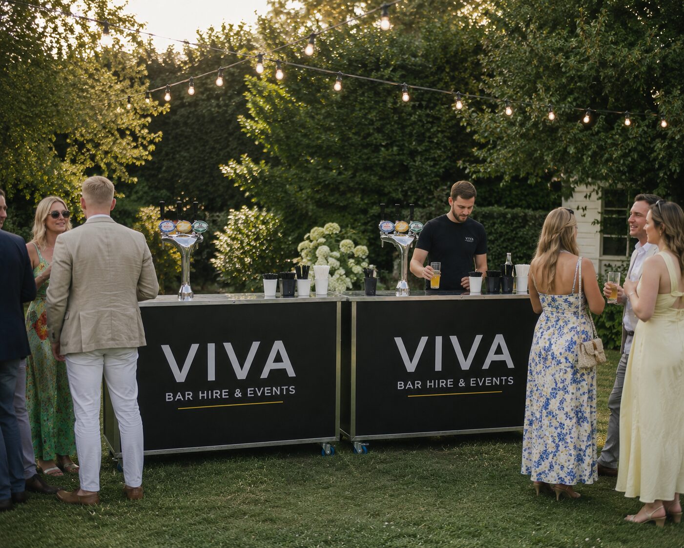 40th birthday garden party with a VIVA bar on the patio