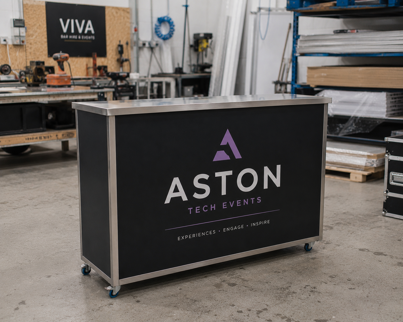 Aston Tech Events — a custom-branded corporate mobile bar built by VIVA