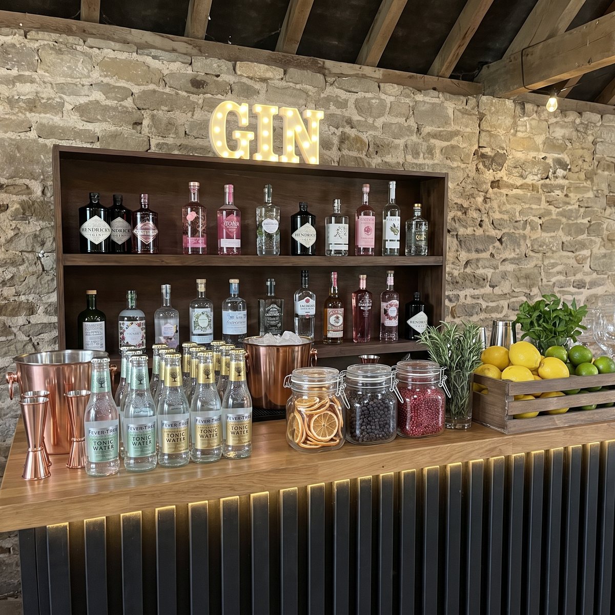 VIVA bar dressed as a gin bar