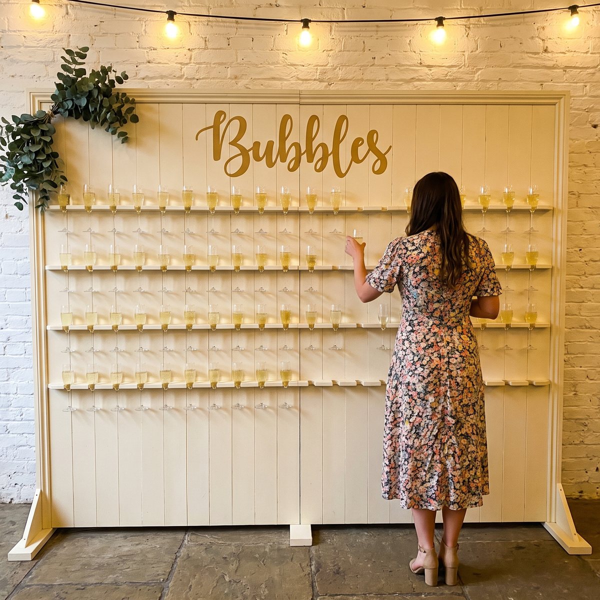 Prosecco wall at a wedding